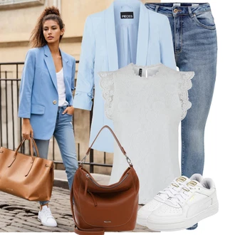 Zapínání na knoflíky Outfit s Šedá/Krémová/Stříbrný/Bílá Tričko & Top Móda Pro Plnoštíhlé/Halenka Móda Pro Plnoštíhlou/Halenka a Tunika Pieces "Skvělý vzhled"