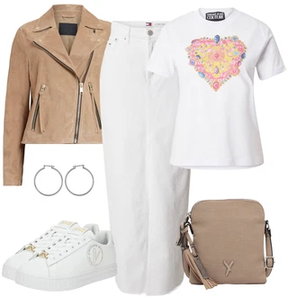 outfit mit Bela/Krem/Khaki/Siva Hlača velika velikost Tommy Jeans "Pomladanski Outfit"