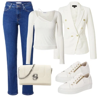 outfit mit Bež/Krem/Bela Ozka superga/Superge Z Bočno Zadrgo/Usnjene superge/Superge Nizka Gabor "Pomladanski Outfit"