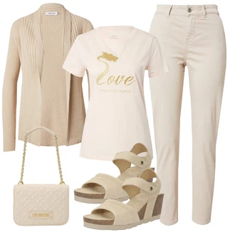 outfit mit Khaki/Roza/Rjava/Bež Majica & Top Casual Majica/Lepa Majica/Beseda na majici/Majica za spanje/Majica s kratkimi rokavi/Grafična majica Armani Exchange "Pomladanski Outfit"