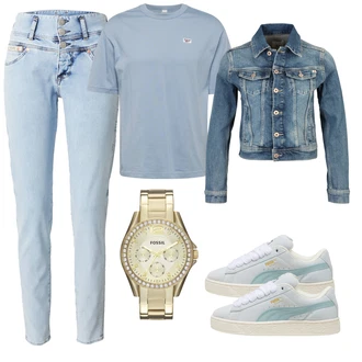 outfit mit Zlati Verižna ura/Zapestna ura/Darilni komplet ur/Baterija za uro/Orodje za uro Fossil "Pomladanski Outfit"