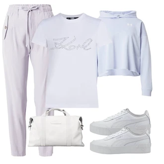 outfit mit Rdeča/Črna/Bela/Siva Bluza velika velikost karl lagerfeld "Pomladanski Outfit"