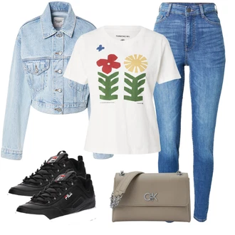 outfit mit Črna/Roza/Rdeča Superga Debele Superge/Superge Nizka/Plato-Sneaker Fila "Pomladanski Outfit"