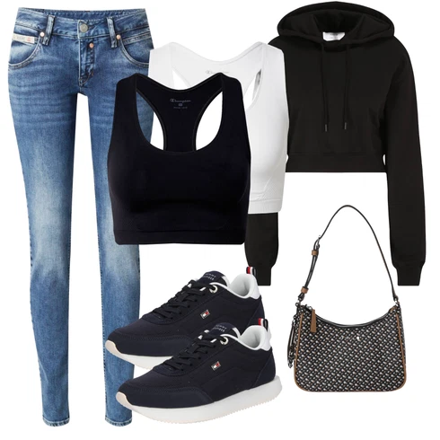 Kavbojke z kombinirajte z Svetlo modra/Modra Dvobarvne Kavbojke/Oprijete Kavbojke/Kavbojke z Nizkimi Pasovi/Zimske Kavbojke/Kavbojke z Nizkim Pasom/Push up Kavbojke Herrlicher, Črna Bombažne jopice/Kardigani z okroglim izrezom/Pončo s kapuco/Trachten Jopice/Podloženi pleteni jopiči/Kardigani iz kašmirja/Kratke jopice about you x chiara biasi, Visoka podpora Champion Authentic Athletic Apparel, Tekaška obutev Tommy Hilfiger, Torbe za čez ramo Boss