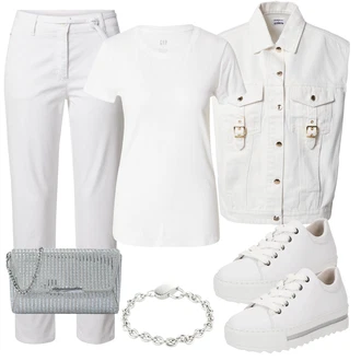 outfit mit Bela/Krem/Srebrna Superga Plato-Sneaker/Superge Nizka/Usnjene superge/Platnena Superga/Ozka Superga Gabor "Pomladanski Outfit"