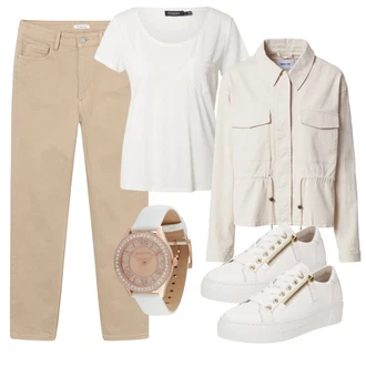 outfit mit Bež/Krem/Bela Ozka superga/Superge Z Bočno Zadrgo/Usnjene superge/Superge Nizka Gabor "Pomladanski Outfit"