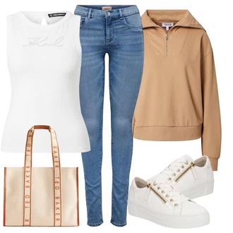 outfit mit Bež/Krem/Bela Ozka superga/Superge Z Bočno Zadrgo/Usnjene superge/Superge Nizka Gabor "Pomladanski Outfit"