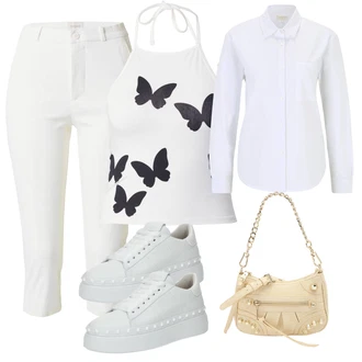 outfit mit Svetlo modra/Krem/Bela Bluza velika velikost aÉropostale "Pomladanski Outfit"
