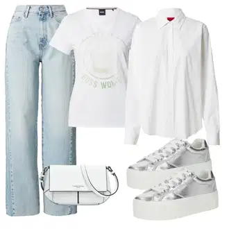 outfit mit Srebrna Superga Superge z Bleščicami/Plato-Sneaker/Superge Nizka Buffalo "Pomladanski Outfit"