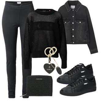 outfit mit Črna/Temno modra/Svetlo Siva/Temno Siva/Siva Hlača velika velikost/Pajkice Velika Velikost Noa Noa "Pomladanski Outfit"