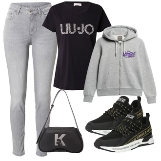 outfit mit Črna/Siva/Rjava/Temno modra Superga Zimske superge/Ozka Superga/Superge Nizka/Čevelj na vezalke/Teddy Superga Versace Jeans Couture "Pomladanski Outfit"