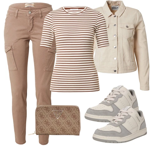 Črtast Topi kombinirajte z Gang, Only, Rjava/Rdeča/Bež Prugasta majica/Topi KnowledgeCotton Apparel, Superga Coach, Bež/Zlati/Rjava Vrečaste torbe/Women's Cosmetic Bags/Kozmetične torbice/Men's Bags/Billfolds/Pisemske torbice Guess