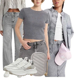 Visok pas outfit mit Svetlo siva/Siva Culotte Kavbojke/Široke Kavbojke/Plisirane Kavbojke/Moška Usnjena Jakna/Široke Kavbojke/Dad Kavbojka/Vintage kavbojke/Kavbojke Visokega Pasu/Baggy Kavbojke DeFacto "Pomladanski Outfit"
