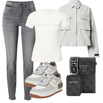 outfit mit Siva/Svetlo siva/Khaki Vojaška Jakna/Poletna jakna/Pomladna jakna/Crop Jakna/Trajnostna Jakna/Kratka Jakna/Cargo jakna Nike Sportswear "Pomladanski Outfit"