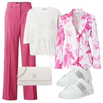 outfit mit Roza Hlače Palazzo Hlača/Športno eleganten hlačni kostim/Marlene Hlača/Nagubane Hlače/Ravna Hlača/Plisirane spredaj hlač/Moderni hlačni kostim/Hlača z Razporkom/Hlača iz Blaga/Široka Hlača/Poslovna Hlača/Svečani Hlačni Kostum/Hlačna Obleka za Poroko/Hlače iz muslina/Hlača za Obleko/Eleganten hlačni kostim/Obleka Hlača/Hlače z Visokim Pasom Weekend Max Mara "Pomladanski Outfit"