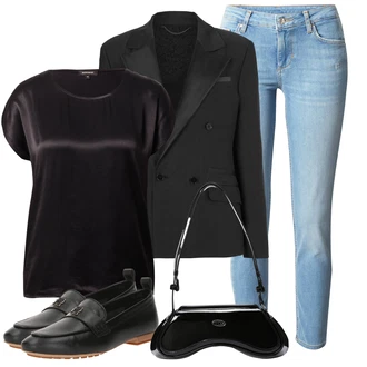 outfit mit Črna/Temno siva Oversize Blazer/Usnjena Jakna/Usnjena jakna za moške/Boyfriend Blejzer AllSaints "Pomladanski Outfit"