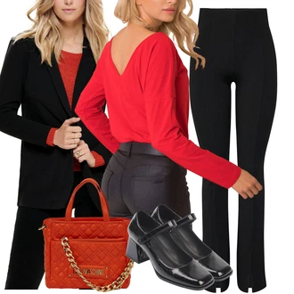 outfit mit Rdeča/Roza party Majica/Balonasta srajca/Zgornji del bluze/Majica Vrh/Klasična Dolžina/Kratka majica/Priložnostni Vrh fashionhunters "Pomladanski Outfit"