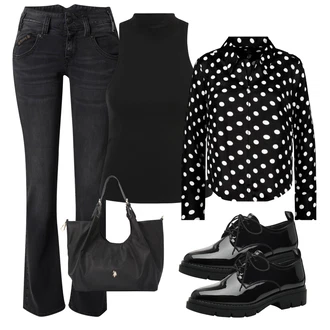 outfit mit Črna Kratka majica/Športna Majica brez rokavov/Odrezana Majica brez rokavov/Majica brez rokavov/Tankini z držalom za vrat/Bikini majica z visokim ovratnikom/Grafična majica/Majica tankini/Push-up tankini/Kopalni kostum za oblikovanje trebuha/Push-up Tankini/Moški čevlji/Majica za mišice Vero Moda Petite "Pomladanski Outfit"