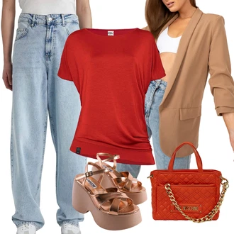 outfit mit Rdeča/Oranžna Satchel torba/Torba za čez ramo/Mini torbica/Napihnjena torba/Vrečka za prenašanje/Teddy torba/Previjalna torba/Torba za čez ramo Love Moschino "Pomladanski Outfit"