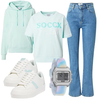 outfit mit Siva/Turkizna/Mešane barve/Svetlo zelena Pametna ura/Športni dodatek/Baterija za uro/Zapestna ura "Pomladanski Outfit"