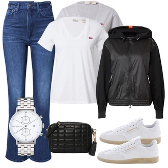 outfit mit Bež/Modra/Bela Ozka superga/Vintage superga/Superge Nizka/Skate Obutev/Usnjene superge Kennel & Schmenger "Pomladanski Outfit"