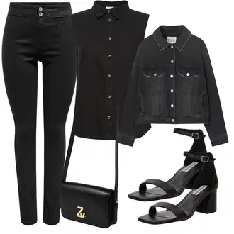 outfit mit Khaki/Črna Motoristične Kavbojke/Zimska jakna/Kavbojke Visokega Pasu/Usnjene Čevlje/Kavbojke z Razporkom/Ozke Kavbojke/Push up Kavbojke/Termodžinsi Only "Pomladanski Outfit"