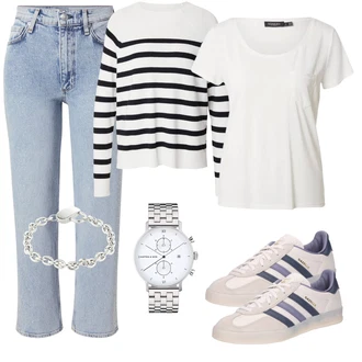 outfit mit Krem/Bela/Temno modra Vintage superga/Superge Nizka/Ozka superga Adidas Originals "Pomladanski Outfit"