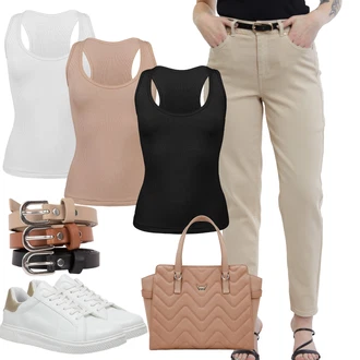 outfit mit Bež/Rjava/Krem Sproščeni pas/Ženski Pas brez Zaponke/Usnjeni pas/Klasični pasovi DeFacto "Pomladanski Outfit"