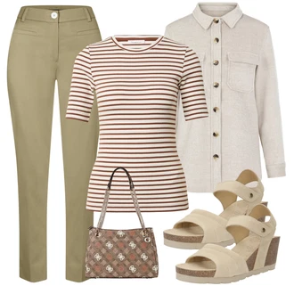 outfit mit Bež/Bela/Rjava/Siva/Khaki Bluza in Tunika/Bluza velika velikost Object "Pomladanski Outfit"
