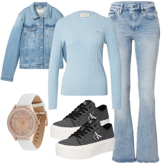 Visok pas outfit mit Svetlo modra Kavbojka z Nizkim Pasom/Šiškata Kavbojka/Kavbojke z Razporkom/Kavbojka z Nizkim Pasom/Moška majica G-Star Raw "Pomladanski Outfit"