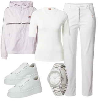 outfit mit Siva/Bela/Krem Superga Usnjene superge/Superge Luknjasta/Superge Nizka/Plato-Sneaker Kennel & Schmenger "Pomladanski Outfit"