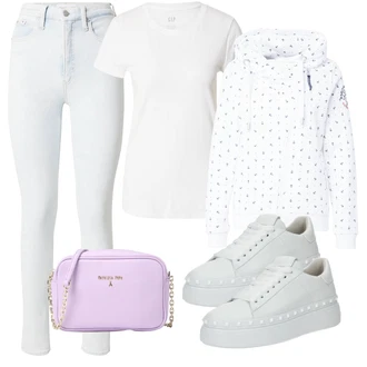 outfit mit Krem/Siva/Svetlo modra/Bela Hlača velika velikost/Pajkice Velika Velikost Calvin Klein Jeans "Pomladanski Outfit"