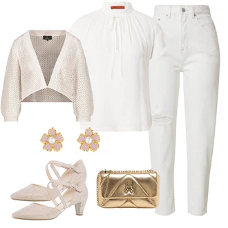 outfit mit Bela/Krem Srajčna Bluza/Slap-izrez majica/Čipkasta srajca/Pletena majica/Srajca s kratkimi rokavi/Musselin srajca max&co. "Pomladanski Outfit"