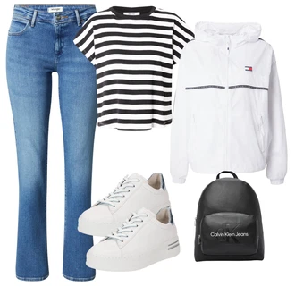 outfit mit Bela/Srebrna/Svetlo modra/Krem Superga Usnjene superge/Ozka Superga/Plato-Sneaker/Superge Nizka/Superge Luknjasta Gabor "Pomladanski Outfit"