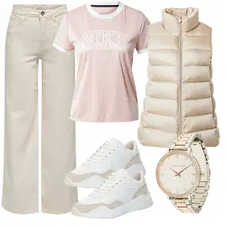 90. leta, Stil outfit mit Bež/Khaki Kavbojke z Razporkom/Široke Kavbojke/Culotte Kavbojke/Široke Kavbojke Only "Pomladanski Outfit"Look: Stari denar, Stil