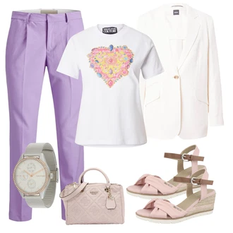 outfit mit Škrlatna/Roza Plisirane Hlače/Nagubane Hlače/Poslovna Hlača/Obleka Hlača/Hlača z Razporkom jjxx "Pomladanski Outfit"