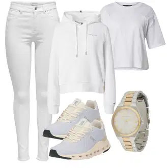 outfit mit Siva/Bela/Krem Zimski kardigan/Podložen pleteni jopič/Pončo & Kimono Pončo s kapuco/Kratka jopica/Poncho/Bombažna jopica/Trachten Jopica Tommy Hilfiger "Pomladanski Outfit"