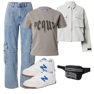 outfit mit Svetlo modra/Modra Cargo Hlače/Hlača z Razporkom/Hlača z luknjo/Tesarska hlača Edited "Pomladanski Outfit"