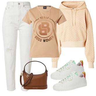 outfit mit Bež/Oranžna/Roza Women's Hoodies and Sweatshirts Hugo "Pomladanski Outfit"