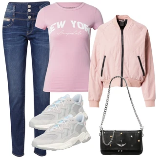Visok pas outfit mit Temno modra/Modra Motoristične Kavbojke/Kavbojke na Poteg/Ženske 7/8 Kavbojke/Usnjena Jakna/Zimska jakna/Kavbojka z Nizkim Pasom/Ravne Kavbojke/Usnjene Čevlje/Moška Usnjena Jakna/Kavbojka z Nizkim Pasom/Capri Kavbojke Herrlicher "Pomladanski Outfit"