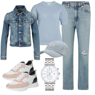 Poletje outfit mit Svetlo modra/Modra Vintage kavbojke/Odrezane Kavbojke/Kavbojke z Luknjo/Girlfriend Kavbojke/Boyfriend Kavbojke/Kavbojke z Razporkom/Dad Kavbojka/Ženske 7/8 Kavbojke "Pomladanski Outfit"
