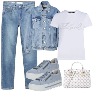 outfit mit Rdeča/Črna/Bela/Siva Bluza velika velikost karl lagerfeld "Pomladanski Outfit"