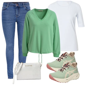 outfit mit Zelena/Turkizna/Svetlo zelena Women's Hoodies and Sweatshirts/Pletene velika velikost/Tunika/Srajca & majica velike velikosti/Bluza velika velikost smith&soul "Pomladanski Outfit"