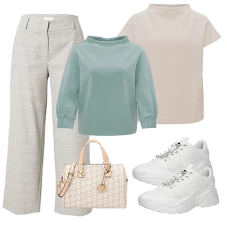 outfit mit Bež/Khaki/Siva/Rjava Poslovna torba/Satchel torba/Potovalna torba/Torba za čez ramo/Pisarniška torba/Ročna prtljaga/Vrečka za prenašanje/Torba za prenosnik MICHAEL Michael Kors "Pomladanski Outfit"