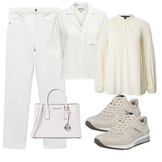 Dolg rokav outfit mit Bela/Svetlo zelena/Khaki/Bež/Oranžna Plisirana Bluza/Bluza s Stoječim Ovratnikom Polo Ralph Lauren "Pomladanski Outfit"