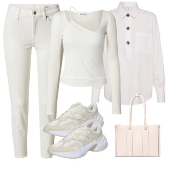 outfit mit Krem/Bela Bluza velika velikost Freequent "Pomladanski Outfit"