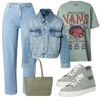 outfit mit Zelena/Khaki/Svetlo zelena/Temno zelena Poslovna torba/Vrečka za prenašanje/Torba za čez ramo/Pisarniška torba/Velika torba/Nakupovalka Replay "Pomladanski Outfit"