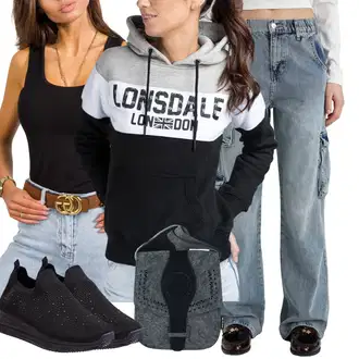 outfit mit Črna/Zelena Vetrovka/Trajnostna Jakna/Športna Jakna/Odsevna Jakna/Jadralska jakna/Jakna s Kapuco Lonsdale "Pomladanski Outfit"