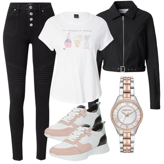 outfit mit Bela/Roza/Rdeča/Krem Bluza velika velikost "Pomladanski Outfit"