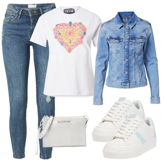 outfit mit Roza/Bela/Mešane barve/Zlati/Srebrna/Oranžna Majica s kratkimi rokavi/Tiskana Majica/Grafična Majica/Lepa Majica Versace Jeans Couture "Pomladanski Outfit"